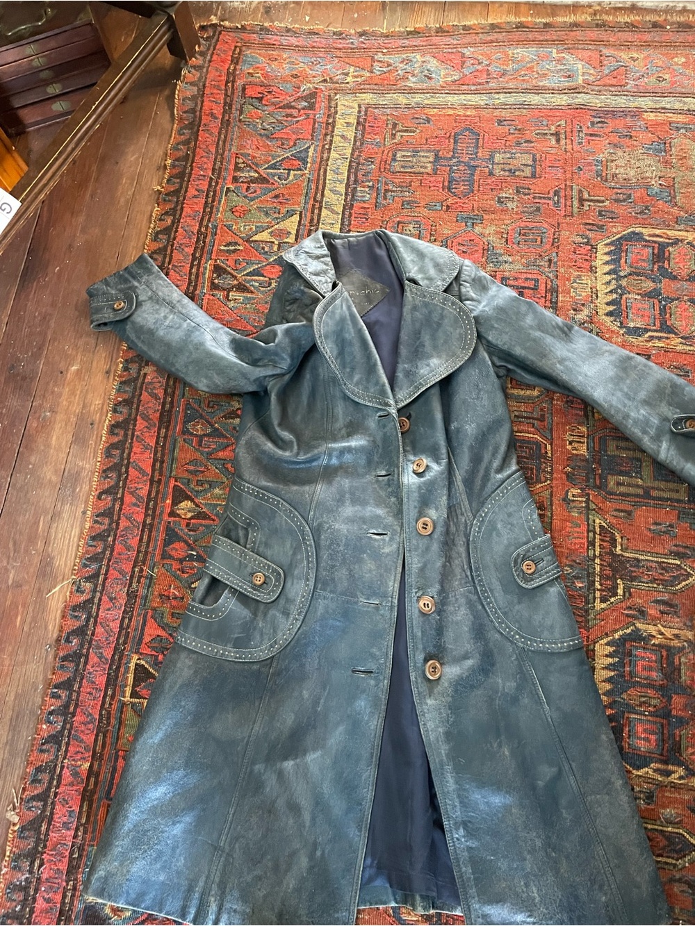 Women’s Vintage Y2K Leather Trench Coat - Slate Blue